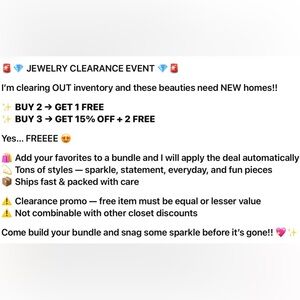 💎JEWELRY CLEARANCE💎Buy 2 Get 1 FREE/Buy 3 Get 15% OFF + 2 FREE!!👇🏼SEE DETAILS👇🏼